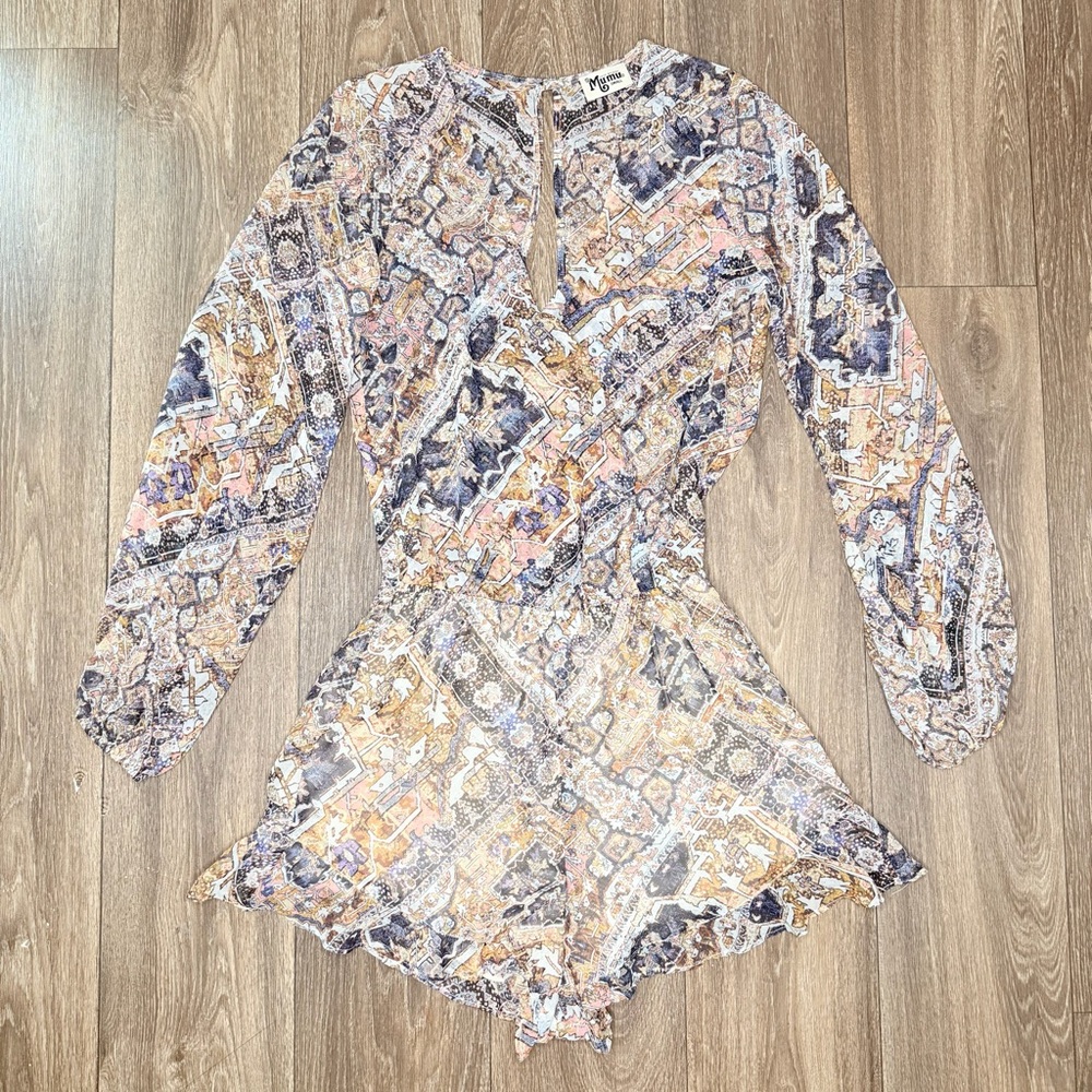 Show Me Your MuMu Lavender Multi Print Long-Sleeve Tunic Romper size Small